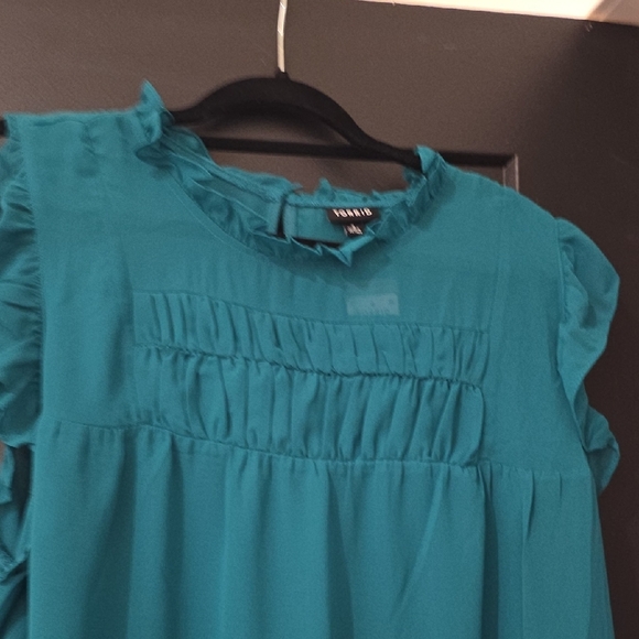 Torrid Teal Ruffle Blouse - Picture 3 of 6